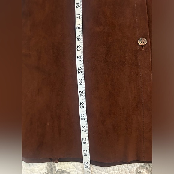 Joan & David Couture Cognac Suede Leather Button Front Collarless Shirt NWT L - Picture 13 of 13